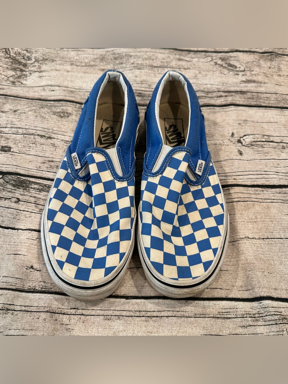 Vans Slip-On Checkerboard Sneakers in Blue and White Women’s Size 8